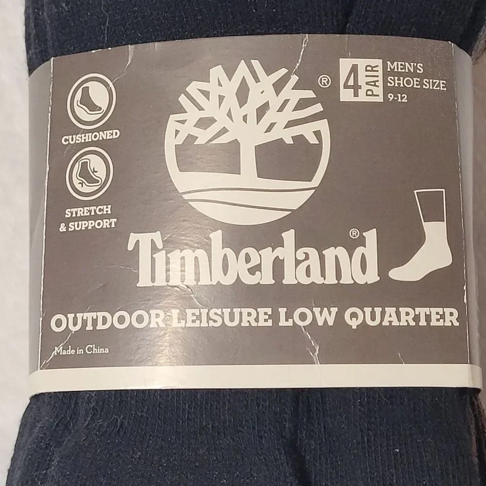 Timberland Outdoor Leisure Low Quarter Socks 4 Pack Mens OSFM Shoe 9-12 New OOS